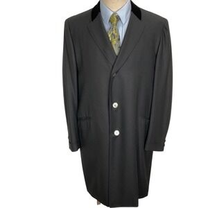 Hathaway Custom Overcoat Men‎ 44 Black Crepe Velvet Collar Dress Coat Bespoke